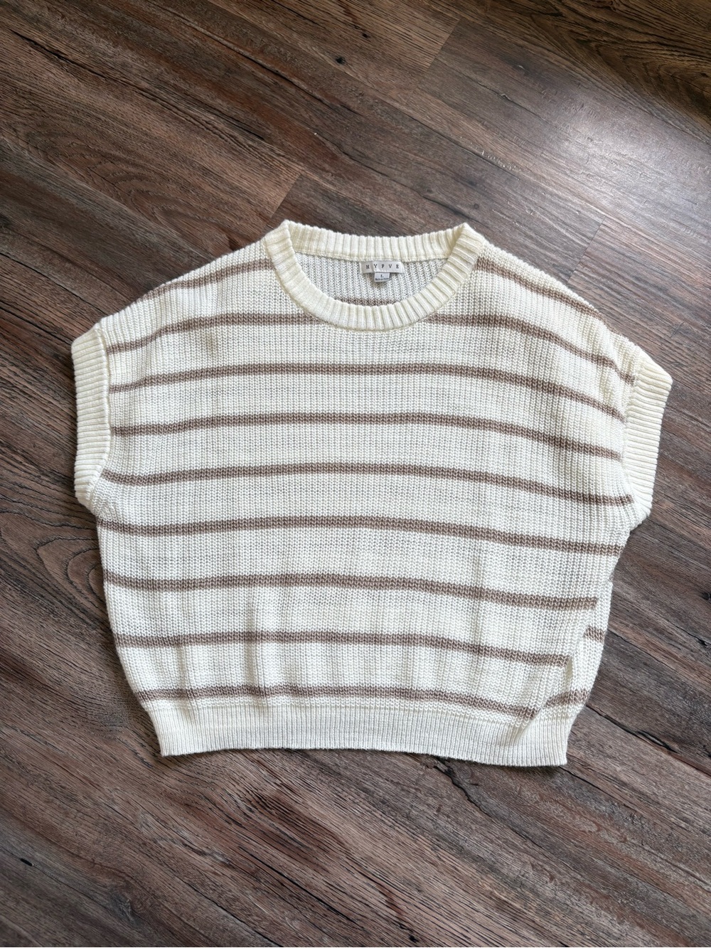 HYFVE Cream & Taupe Striped Crewneck Sweater